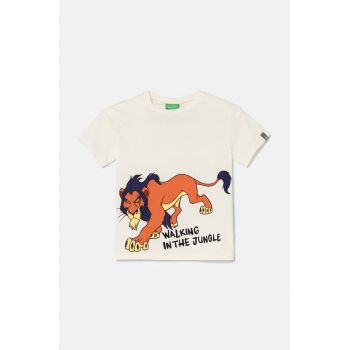 United Colors of Benetton tricou de bumbac pentru copii x Disney culoarea bej, cu imprimeu, 3I1XC10LJ