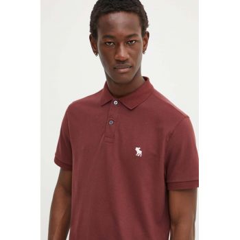 Abercrombie & Fitch tricou polo barbati, culoarea bordo, neted, KI124-4496