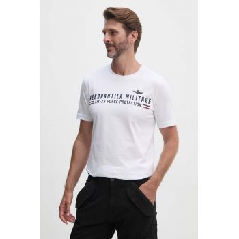 Aeronautica Militare tricou din bumbac barbati, culoarea alb, cu imprimeu, TS1942J538