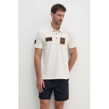 Aeronautica Militare tricou polo barbati, culoarea bej, cu imprimeu