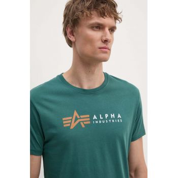 Alpha Industries tricou din bumbac barbati, culoarea verde, cu imprimeu