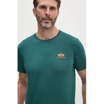 Alpha Industries tricou din bumbac barbati, culoarea verde, cu imprimeu