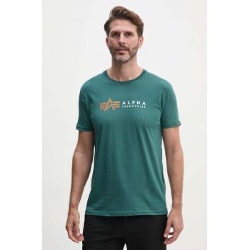 Alpha Industries tricou din bumbac Label barbati, culoarea verde, cu imprimeu, 118502