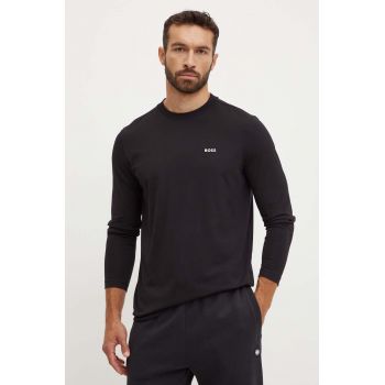 Boss Green longsleeve barbati, culoarea negru, neted