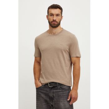 Boss Orange tricou din bumbac barbati, culoarea bej, neted