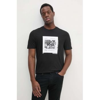 Boss Orange tricou din bumbac barbati, culoarea negru, cu imprimeu, 50522638