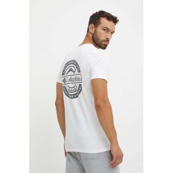 Columbia tricou din bumbac barbati, culoarea alb, cu imprimeu