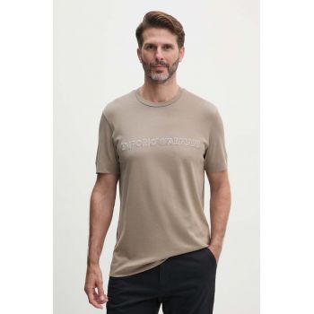 Emporio Armani tricou din bumbac barbati, culoarea maro, cu imprimeu, 6D1T98 1JOCZ