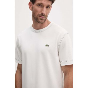 Lacoste tricou din bumbac barbati, culoarea bej, neted, TH2829