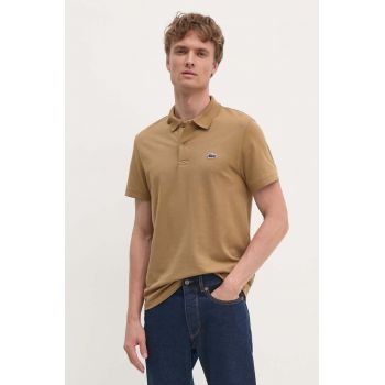 Lacoste tricou polo barbati, culoarea maro, neted, DH5522