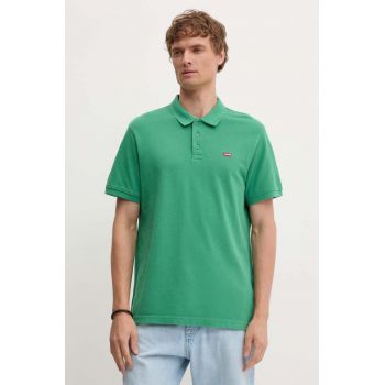 Levi's polo de bumbac culoarea verde, neted, 35883