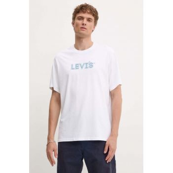 Levi's tricou din bumbac barbati, culoarea alb, cu imprimeu