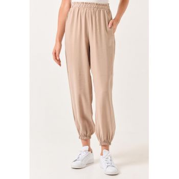 Pantaloni crop cu talie elastica