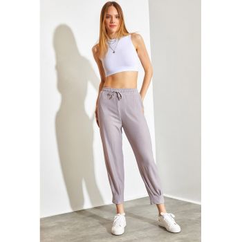 Pantaloni de trening crop cu talie inalta