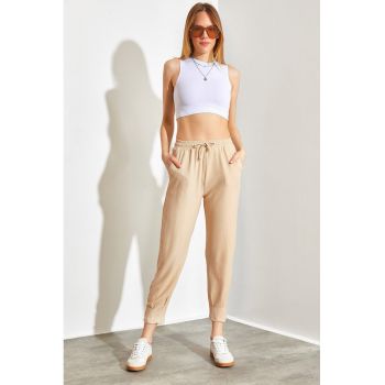 Pantaloni de trening crop cu talie inalta