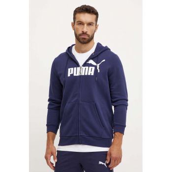 Puma bluza barbati, culoarea albastru marin, cu glugă, cu imprimeu