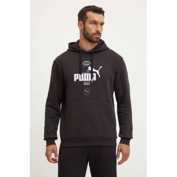 Puma bluza barbati, culoarea negru, cu glugă, cu imprimeu, 681741