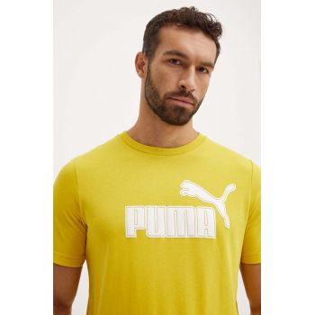 Puma tricou barbati, culoarea galben, cu imprimeu, 681861