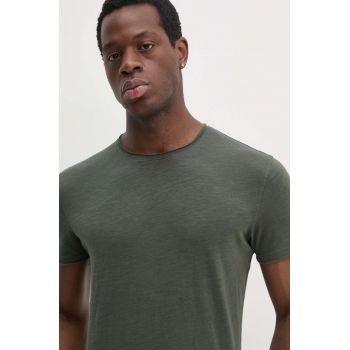 Sisley tricou din bumbac barbati, culoarea verde, neted