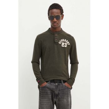 Superdry longsleeve din bumbac culoarea verde, cu imprimeu, M6010838A-3KV