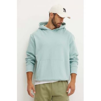 adidas Originals hanorac de bumbac barbati, culoarea verde, cu glugă, neted, IX9810