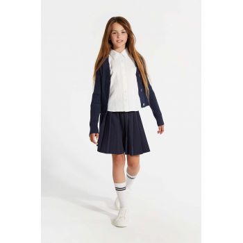 Coccodrillo fusta fete culoarea albastru marin, mini, drept, BACK TO SCHOOL GIRL