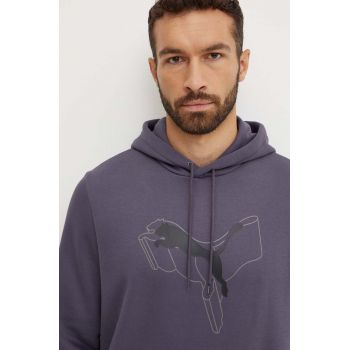 Puma bluza barbati, culoarea gri, cu glugă, cu imprimeu, 683799