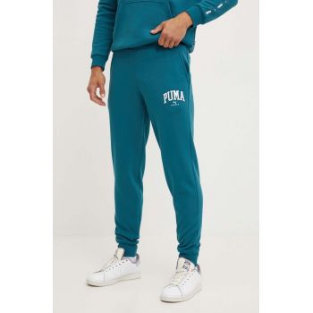 Puma pantaloni de trening culoarea turcoaz, cu imprimeu, 681800