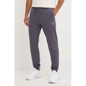 Puma pantaloni de trening din bumbac culoarea gri, neted, 676816