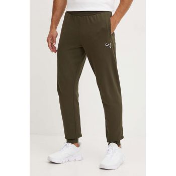 Puma pantaloni de trening din bumbac culoarea verde, neted, 676816