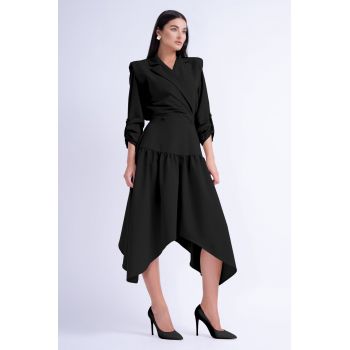 Rochie midi neagra tip blazer