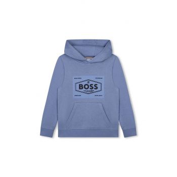 BOSS bluza copii culoarea gri, cu glugă, cu imprimeu, J51194