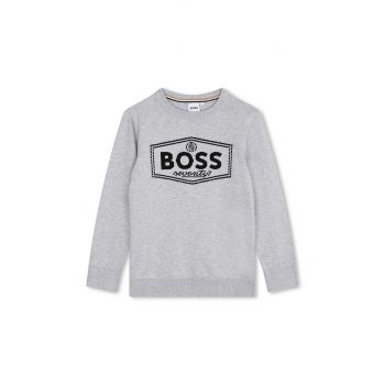 BOSS pulover de bumbac pentru copii culoarea gri, J51182