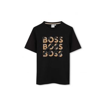 BOSS tricou de bumbac pentru copii culoarea negru, cu imprimeu, J51200