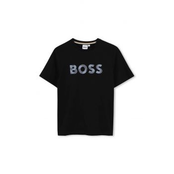 BOSS tricou de bumbac pentru copii culoarea negru, cu imprimeu, J51210