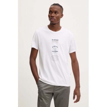 G-Star Raw tricou din bumbac barbati, culoarea alb, cu imprimeu, D25083-C506