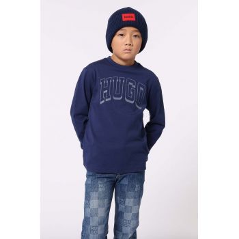 HUGO longsleeve din bumbac pentru copii culoarea albastru marin, cu imprimeu, G00148