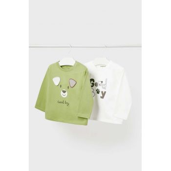 Mayoral longsleeve din bumbac pentru bebeluși 2-pack culoarea verde, cu imprimeu, 2044