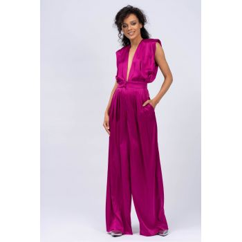 Salopeta maxi fuchsia cu bust drapat