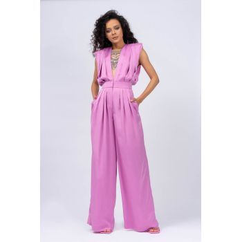 Salopeta maxi roz cu bust drapat