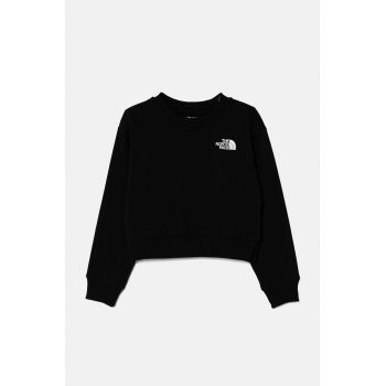 The North Face bluza copii CROP OVERSIZE CUTLINE CREW culoarea negru, cu imprimeu, NF0A89HFJK31