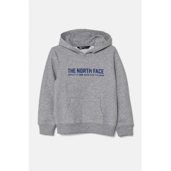 The North Face bluza copii VARSITGRAPHIC RELAXED HOODIE culoarea gri, cu glugă, cu imprimeu, NF0A89HBDYX1