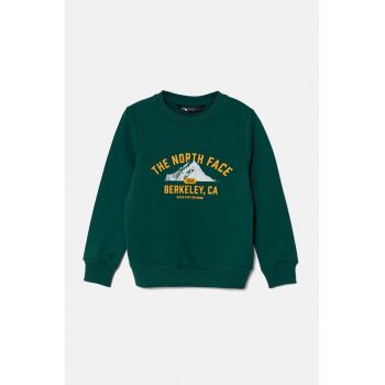 The North Face hanorac de bumbac pentru copii VARSITGRAPHIC RELAXED CREW culoarea verde, cu imprimeu, NF0A89H8NL11