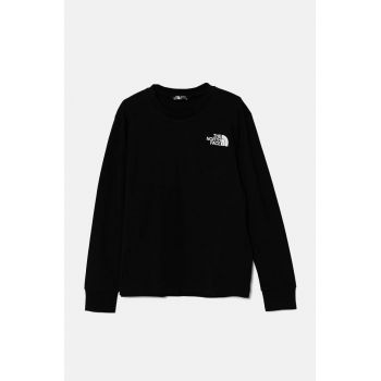 The North Face longsleeve din bumbac pentru copii VERTICAL GRAPHIC RELAXED LS TEE culoarea negru, NF0A89J3JK31