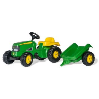 Tractor cu pedale si remorca Rolly Toys Kid John Deere verde