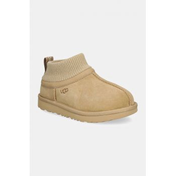 UGG cizme de zapada din piele intoarsa CLASSIC ULTRA STRETCH CUFF culoarea bej, 1157702T