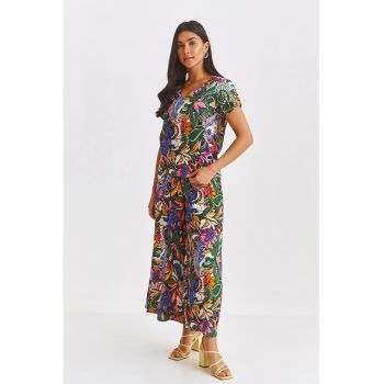 Bluza cu decolteu in V si imprimeu floral la reducere