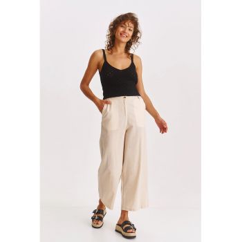 Pantaloni crop cu croiala ampla si buzunare oblice