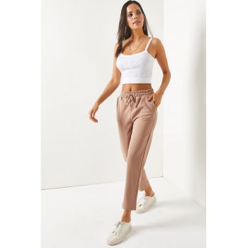 Pantaloni crop de trening cu snururi de ajustare