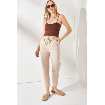 Pantaloni crop de trening cu snururi de ajustare